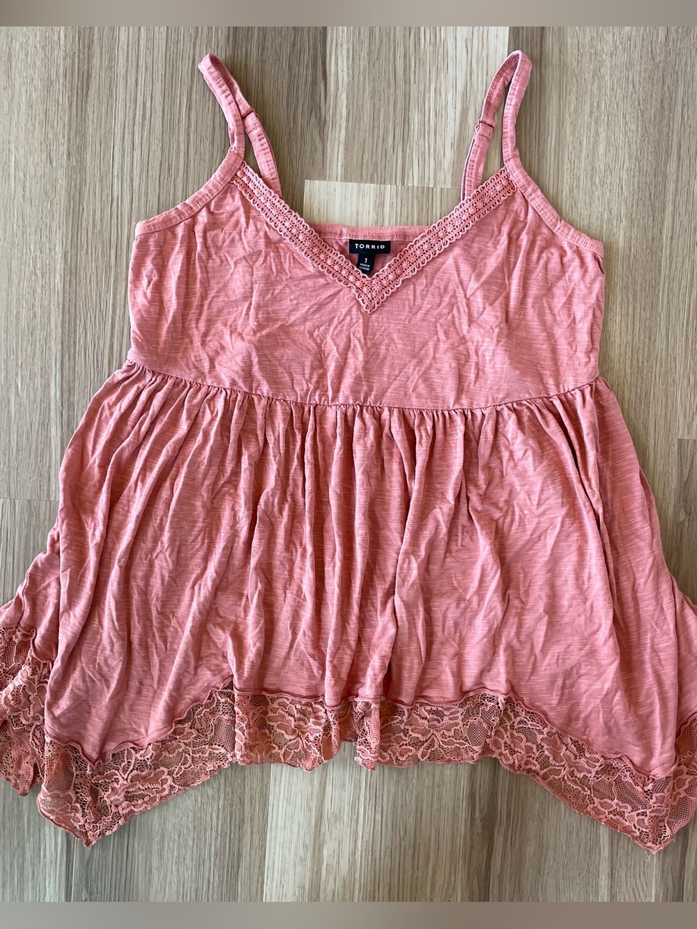 Torrid Womens 1 Pink Lace Trim Cami Tank Top Flowy Boho Indie Fairy Country y2k